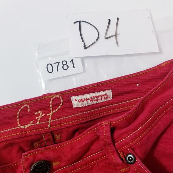 Y2K Chip & Pepper C7P Laguna Beach Flare Red Denim Wide Leg Low Rise - Picture 13 of 13